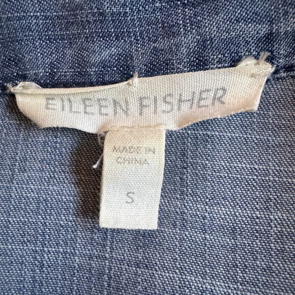 Eileen Fisher Chambray Denim Button Down Front Cotton Blouse Top Size Small EUC - Picture 10 of 12